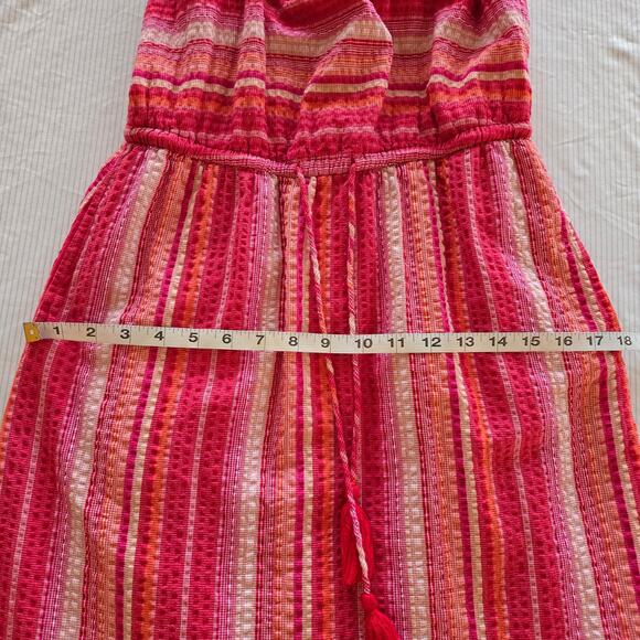 Greylin Striped Tiered Midi Sundress XS Tassel Fringe Crinkle Sleeveless Boho - Picture 10 of 14